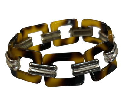 Vintage Acrylic Silvertone Link 7.75 Inch Bracelet Foldover Clasp