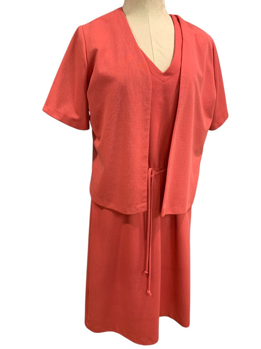 Size 18 Sears Vintage 1960s Dress and Jacket Coral V-Neck