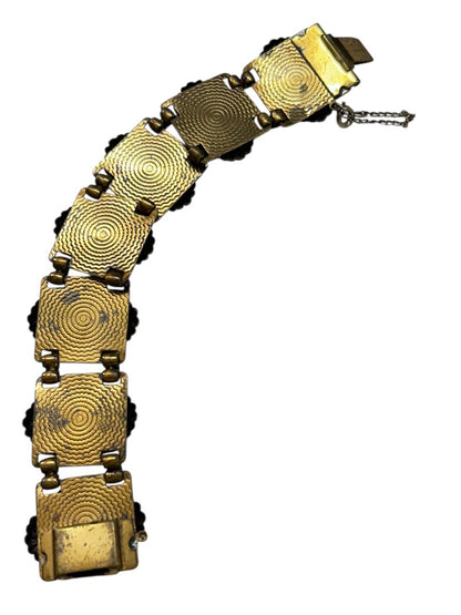 Vintage Goldtone 7 Panel Bracelet Crests France 7 Inch Chunky