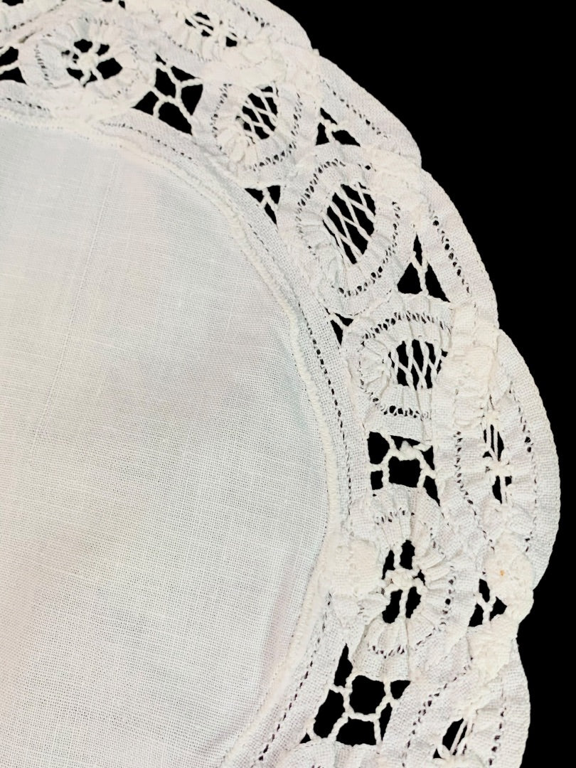 Set of 2 Vintage Fabric Doily White Lace Trim 9 Inch Diameter