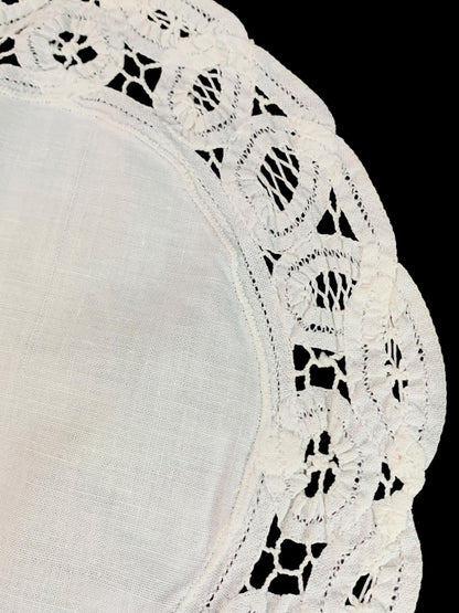 Set of 2 Vintage Fabric Doily White Lace Trim 9 Inch Diameter