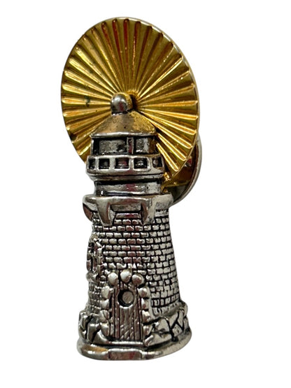 Vintage Signed Avon Lapel Pin Lighthouse Beacon 1.4" Goldtone Silvertone