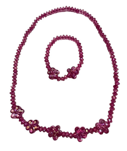Stretch Jewelry Set Pink Daisy Acrylic Crystal Beads Necklace Bracelet
