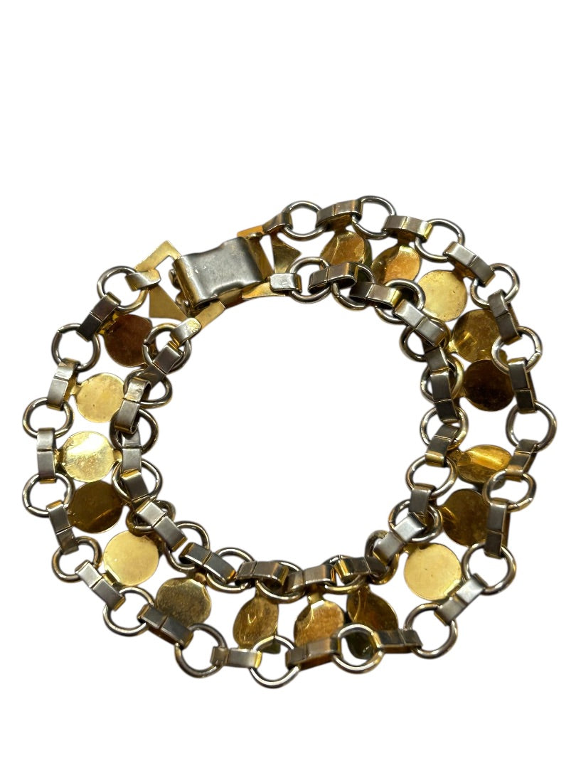 Vintage Goldtone Green Stone Bracelet 7 inch Foldover Clasp