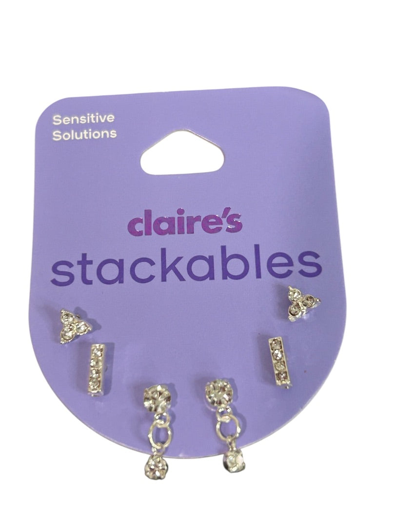 Claires Stackables New 3 Pair Post Pierce Earrings Rhinestone Sensitive Solutions