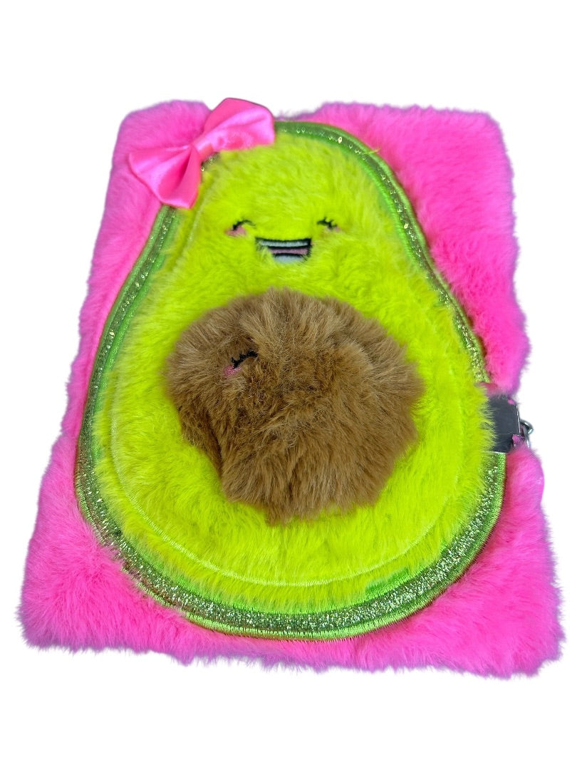 Claires New Plush Lined Journal Diary Locking Pink Avocado 8 x 6 Inch