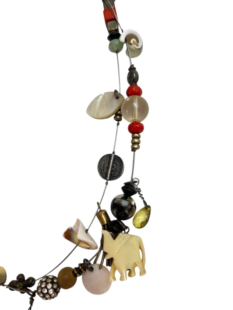 Multistrand Assorted Charm Necklace Funky Shells Elephant Multicolor 19-22 Inches