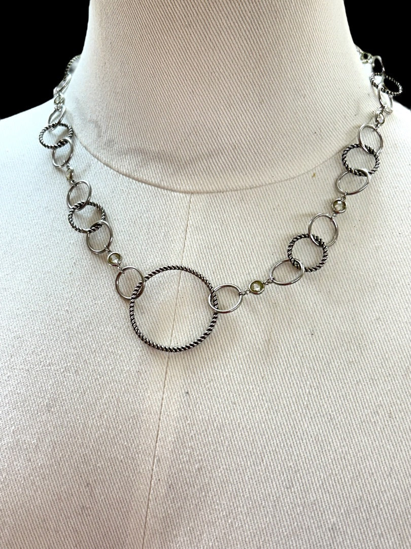 Silvertone Open Circle Necklace Twisted Design 17-19 Inch