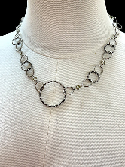 Silvertone Open Circle Necklace Twisted Design 17-19 Inch