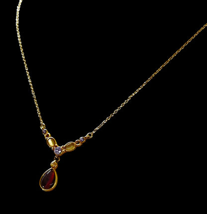 Goldtone Necklace CH Purple Yellow Crystals 15-17 Inch