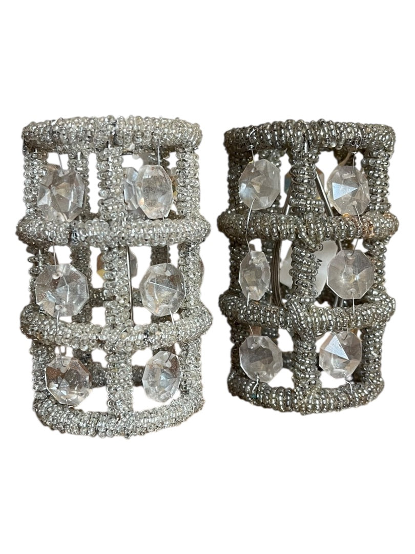 Set of 4 Beaded Lamp Shade Beads Plastic Metal Frame Clip On 4" x 2"