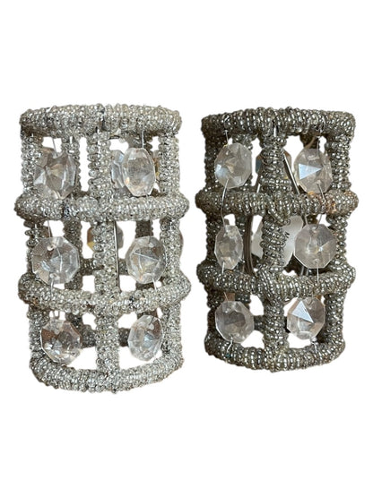 Set of 4 Beaded Lamp Shade Beads Plastic Metal Frame Clip On 4" x 2"