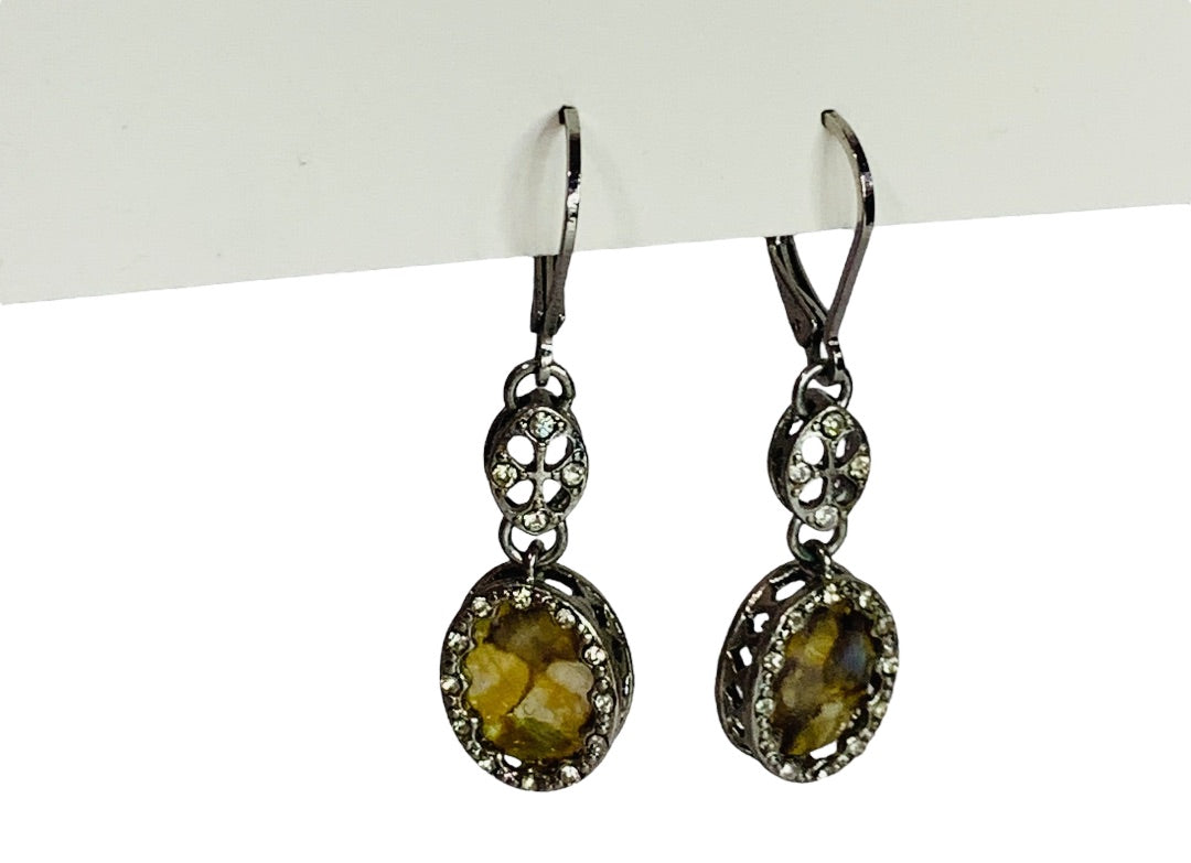 Ornate Silvertone Leverback Pierced Earrings 1 5/8" Drop Dangle