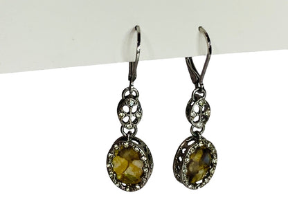 Ornate Silvertone Leverback Pierced Earrings 1 5/8" Drop Dangle