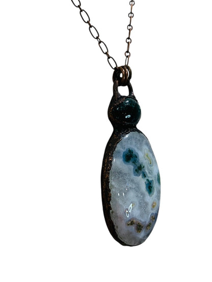 Polished Stone Pendant Necklace Copper Color 23 Inch Toggle Clasp