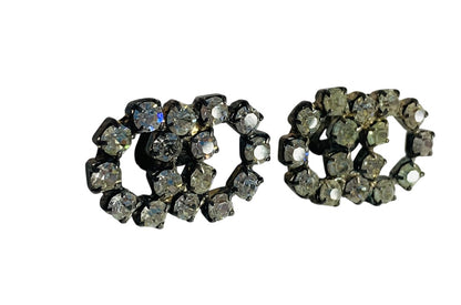 Vintage Pair Shoe Clips Rhinestone Silvertone Adjoining Circles .75 x 1 Inch