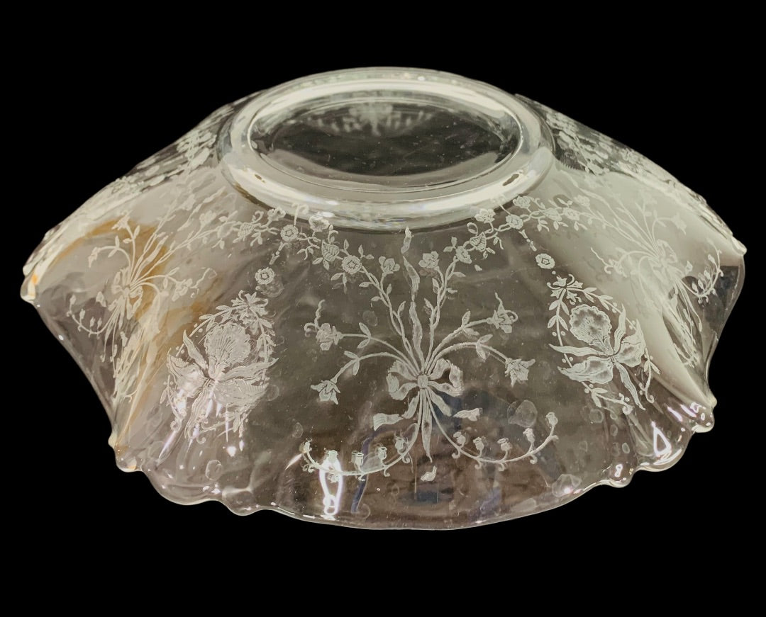 Etched Glass Bowl Heisey Orchid Sunburst 10 Inch Centerpiece Dish