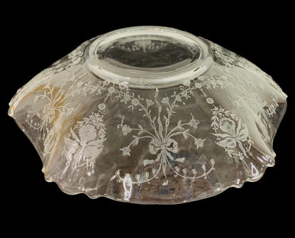Etched Glass Bowl Heisey Orchid Sunburst 10 Inch Centerpiece Dish