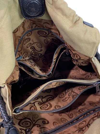 Brighton Canvas Shoulder Bag Brown Embroidered Hobo Heart Charm Large Tote