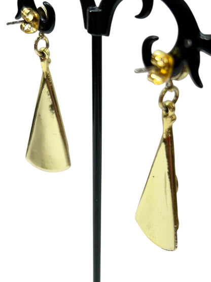 Brushed Goldtone Earrings Post Pierced Red Cabochon 1.75 Inch Drop