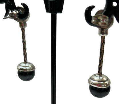 Silvertone Black Post Pierced Earrings 1.25 Inch Drop Dangle