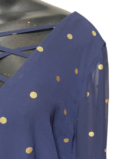 3X Torrid Polka Dot Chiffon Womens Shirt Blouse Lattice Front V-Neck