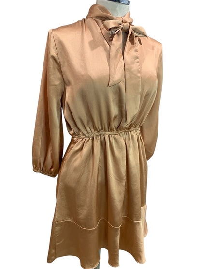 Small Vici Womens Satin Long Sleeve Dress Banded Waist Goldy Orange Color