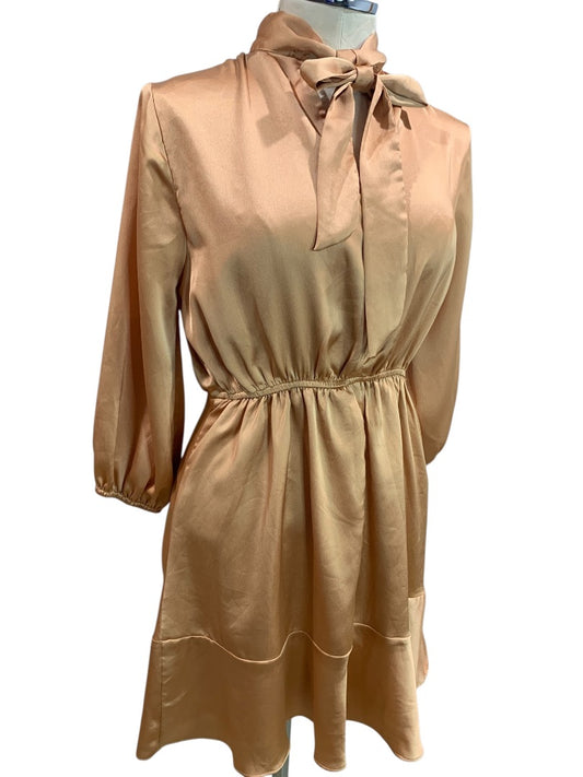 Small Vici Womens Satin Long Sleeve Dress Banded Waist Goldy Orange Color