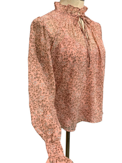 XSP Loft Petites Pink Floral Sheer Womens Blouse with Attached Camisole Long Sleeve