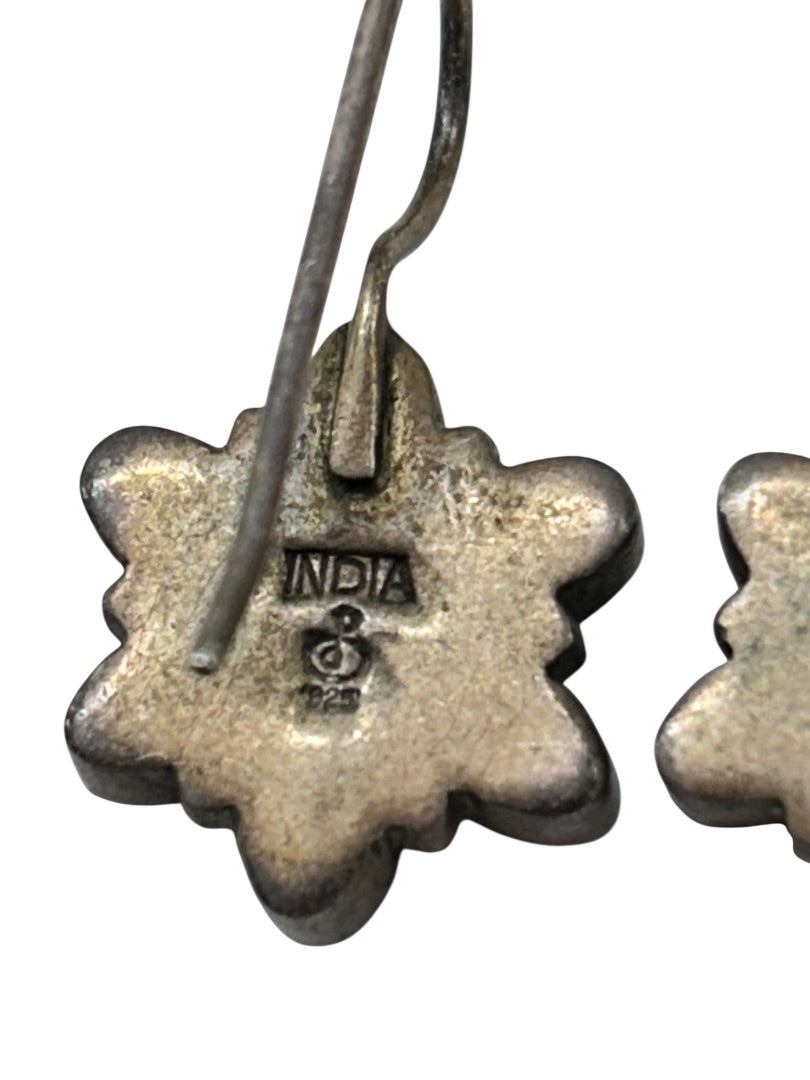 Sterling Silver 925 Flower Earrings Purple Fish Hook 1 Inch