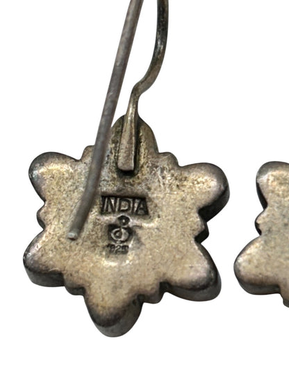 Sterling Silver 925 Flower Earrings Purple Fish Hook 1 Inch