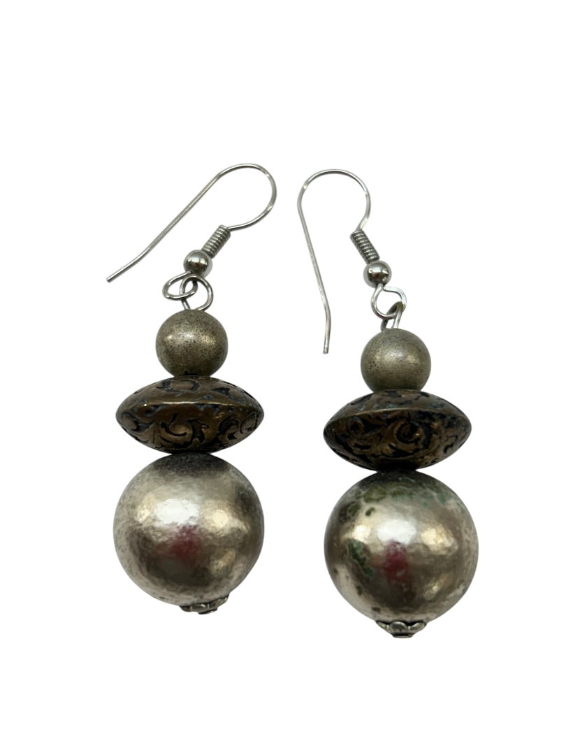 Mixed Metal Fishhook Pierced Beaded Earrings 2" Drop Dangle