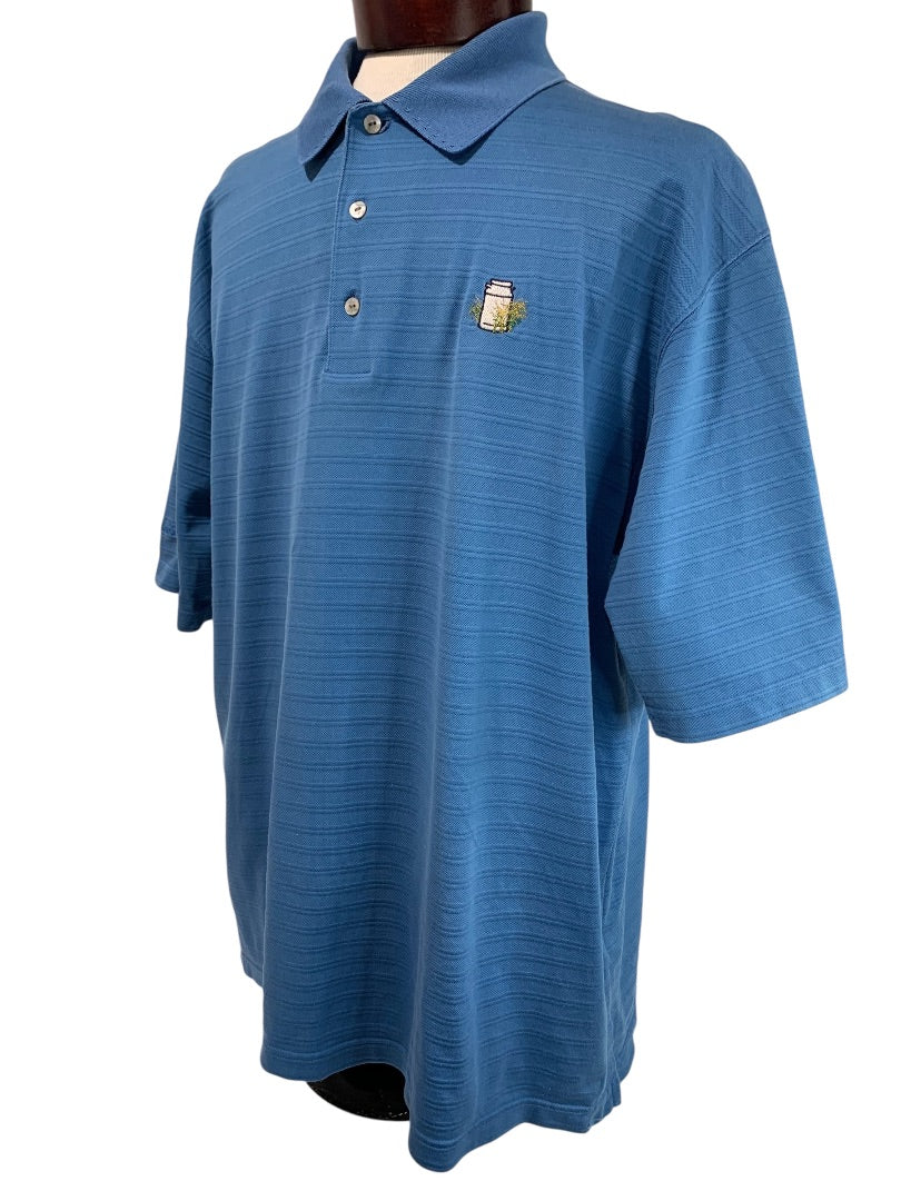 XL Ben Hogan Mens Golf Polo Shirt Blue Texture Stripe Short Sleeve