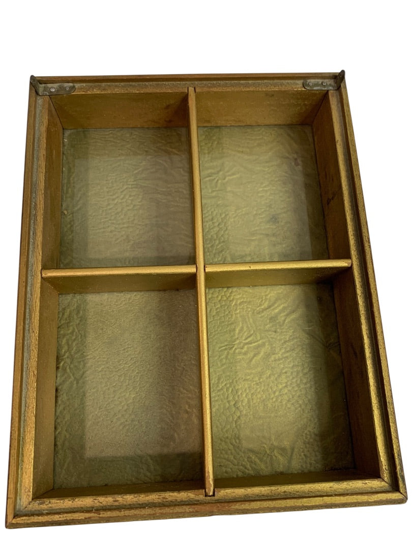 Antique Wooden Dresser Box Mirrored Lid Le Boudoir 9.5" x 7.5"