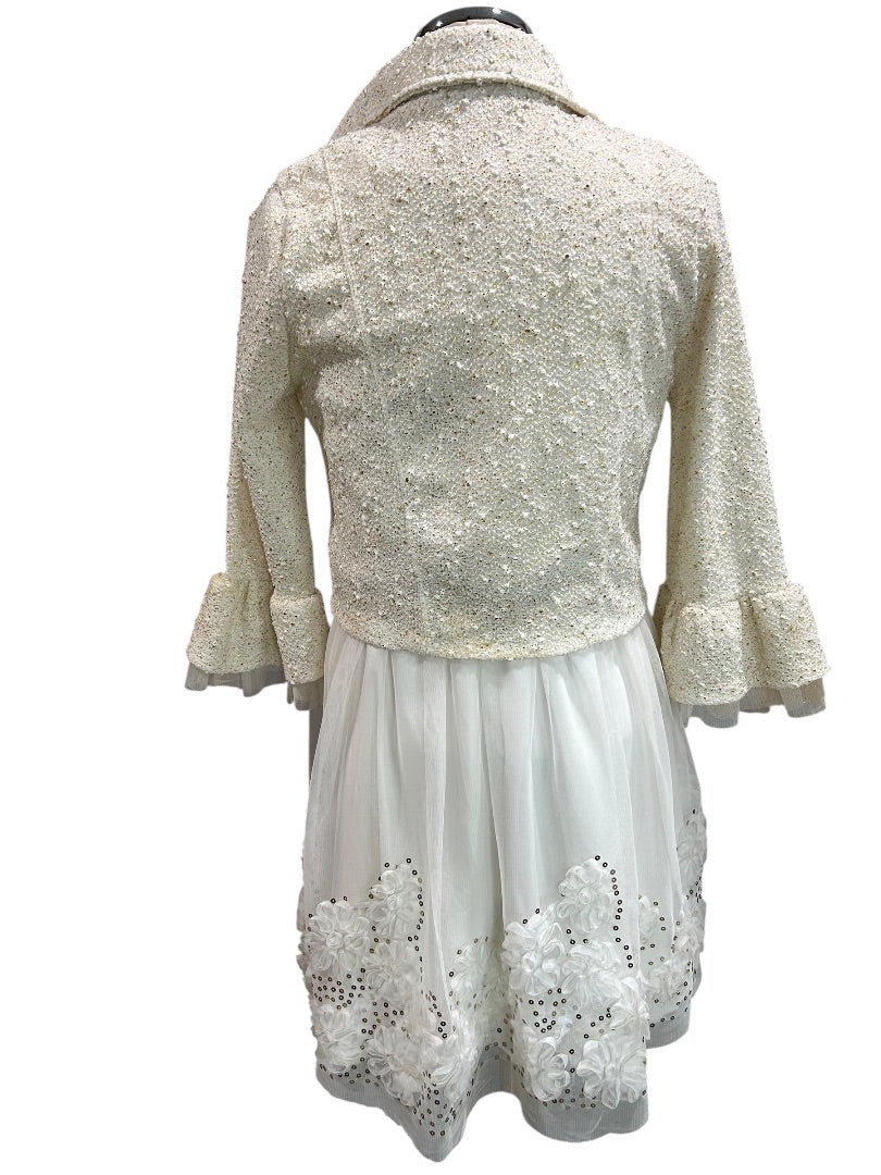 Size 20.5 Knit Works Girls Dressy Jacket and Dress  White Gold