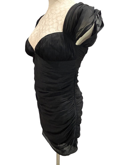 Size 6 Asos Design Black Dress Sweetheart Neckline Fitted Rouched Open Back
