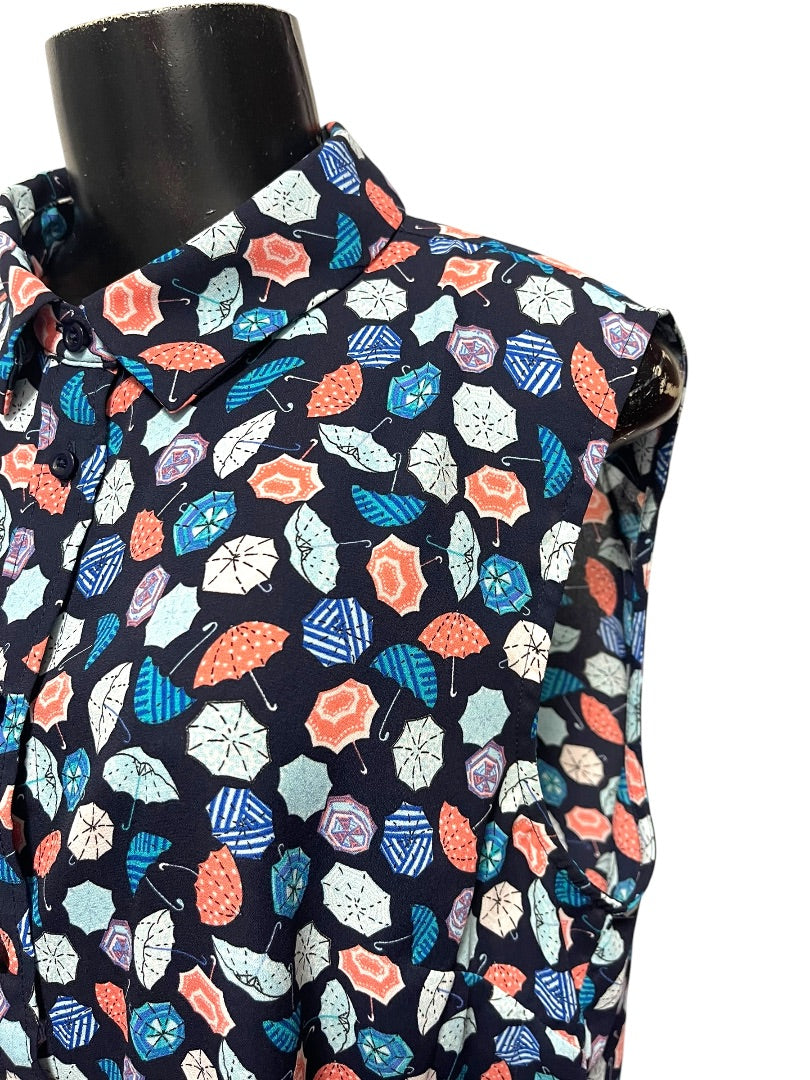 Large Talbots Button Up Collared Sleeveless Umbrella Patterned Shirt