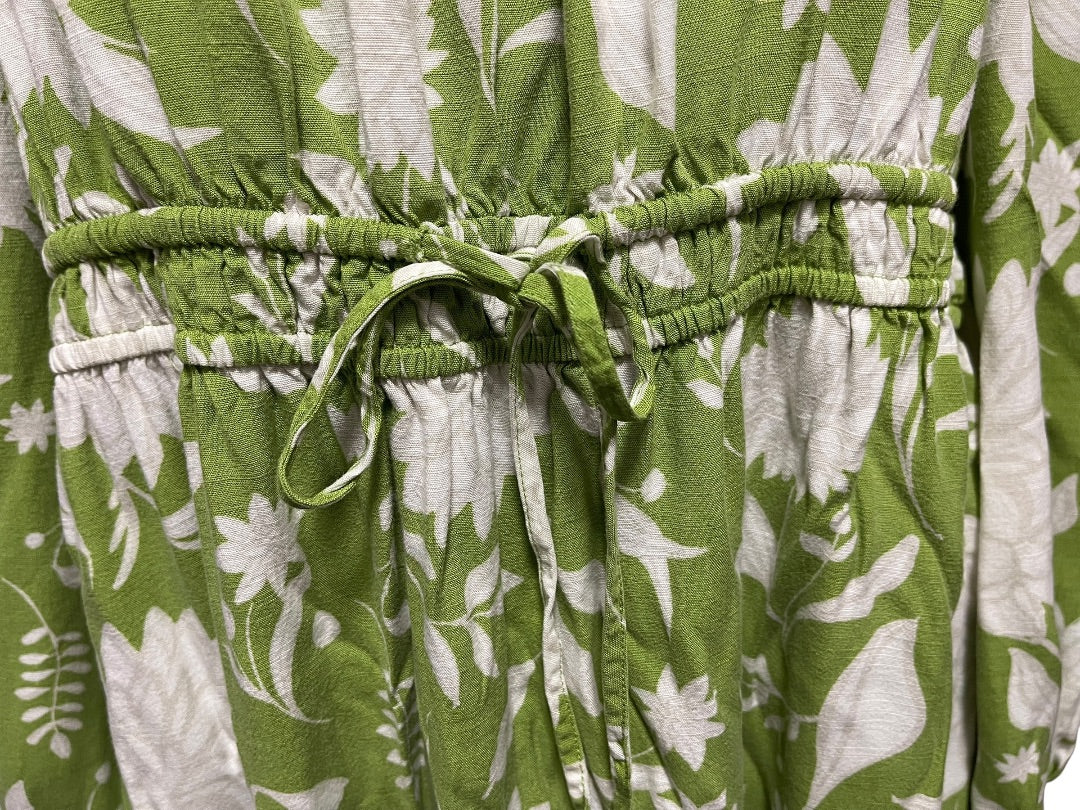 1XL Ava & Viv Floral Long Sleeve Tie Waist Dress Green Boho Style
