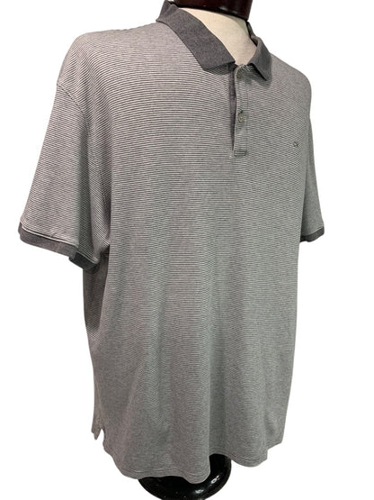 XXL Calvin Klein Mens New Gray Stripe Golf Polo Shirt Liquid Touch