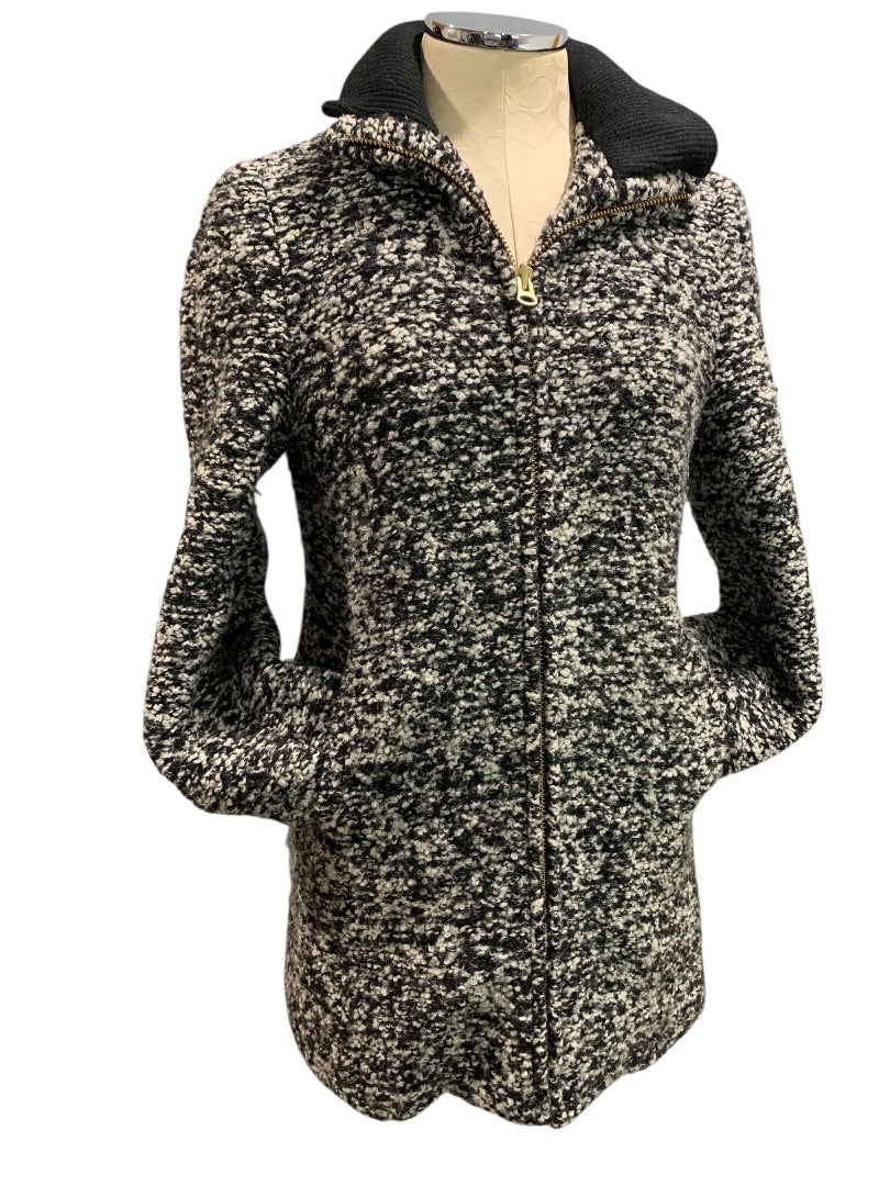 Size 2 J.Crew Womens Lodge Coat Jacket Boucle Black White H2632
