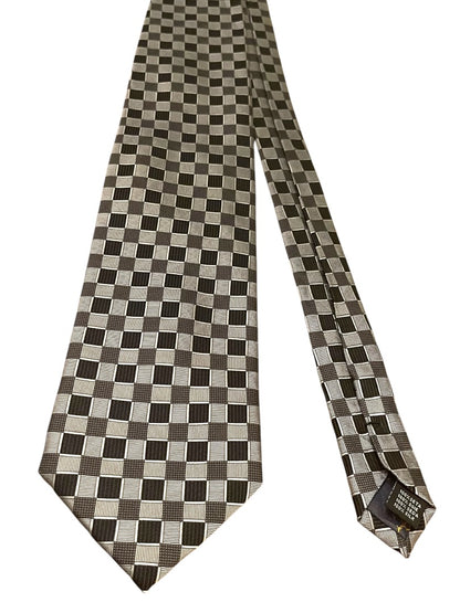 Valerio Garati Pure Silk Hand Made Square Pattern Tie Mens Necktie Black Gray
