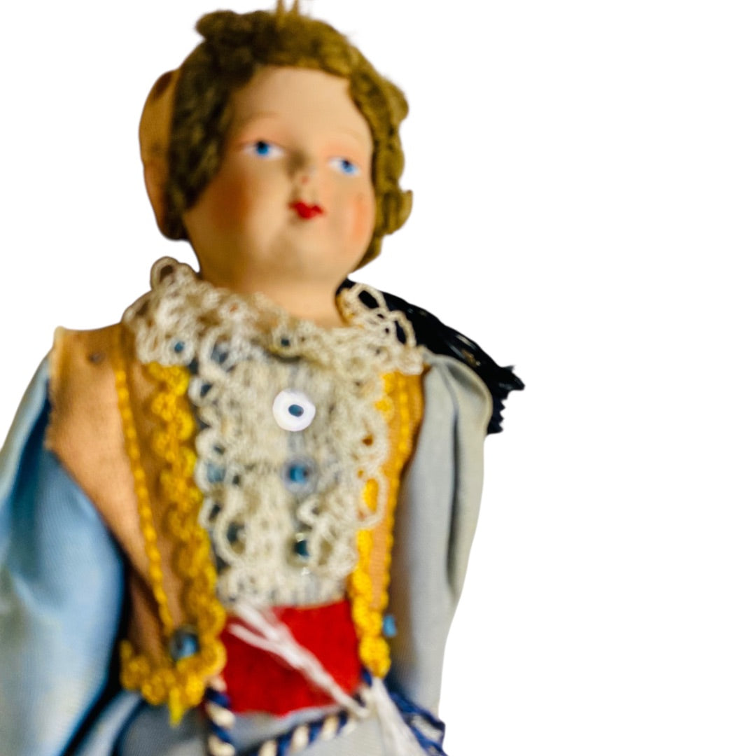 Vintage Folk Art Doll 1940s Woman Greek 9" Composite