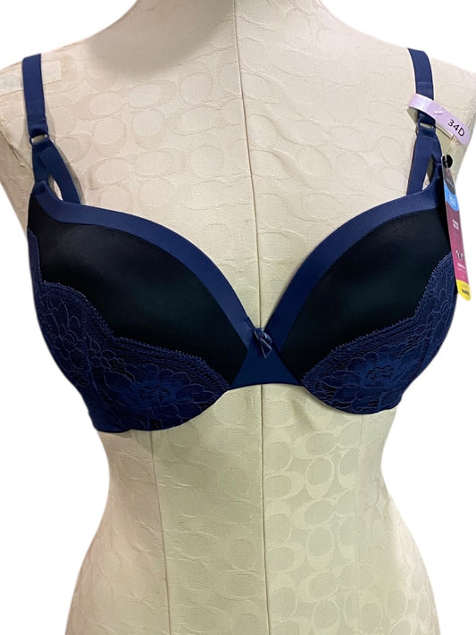 34D Maidenform Navy Blue Black Push Up & In Bra DM9900 Underwire Padded New