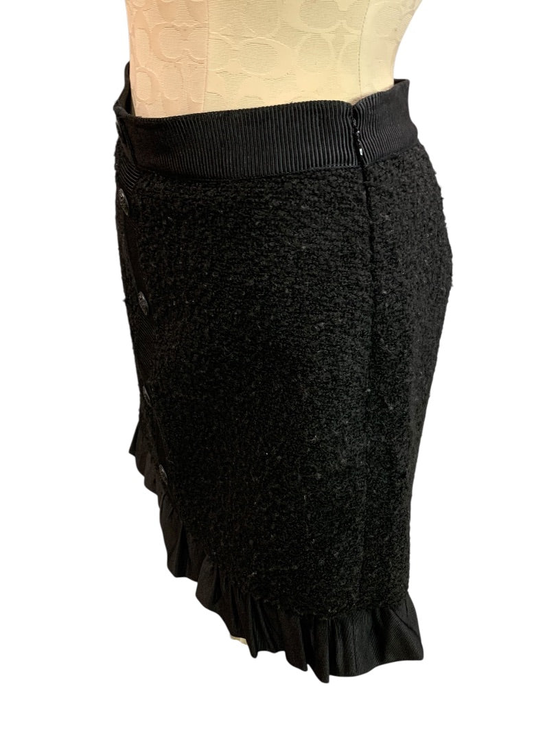 Size 2P Loft Petites Black Tweed Ruffle Hem Skirt Side Zip