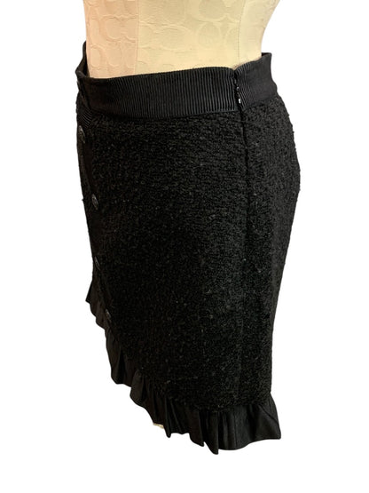 Size 2P Loft Petites Black Tweed Ruffle Hem Skirt Side Zip