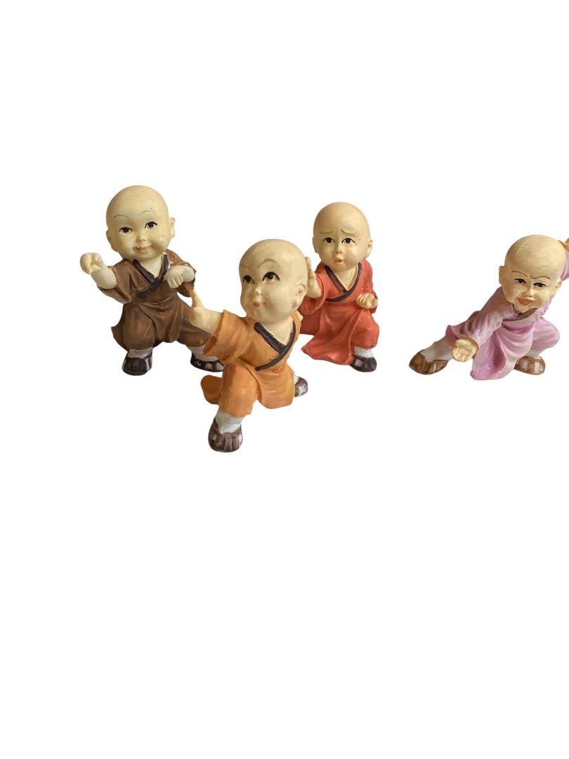 Vintage Set of 4 Baby Monk Resin Figurines Happiness 2.5"