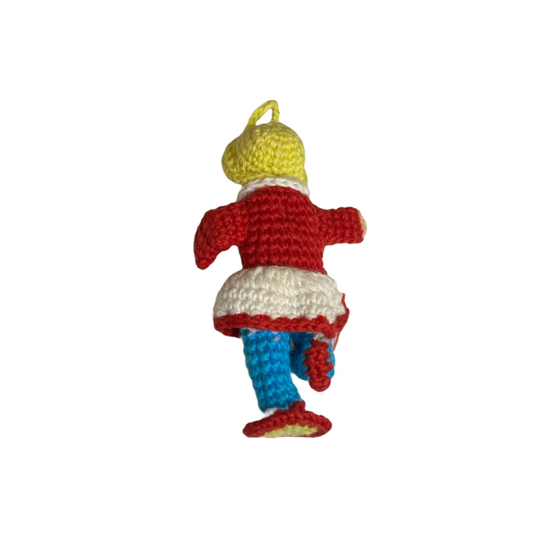 Vintage Amigurumi Japanese Crochet Doll 3" Silk Face Red Blue