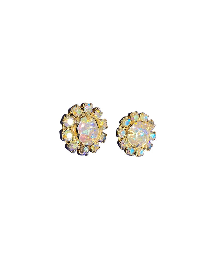 Vintage Signed Kramer Goldtone Rhinestone Clip On Earrings Non-Pierced 20mm