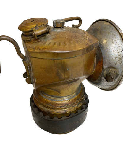 Vintage JustRite Carbide Miners Lamp Steampunk Brass with Grip Band