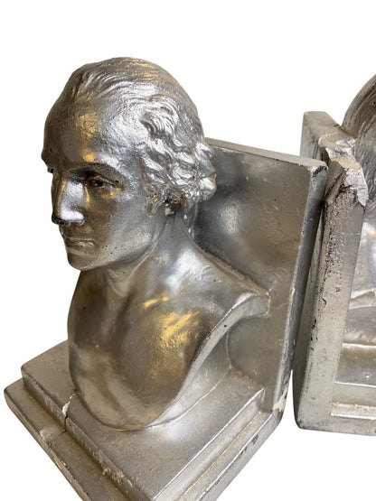1960 Distressed Pair of Bookends Silver Bust of Washington Plaster Creepy